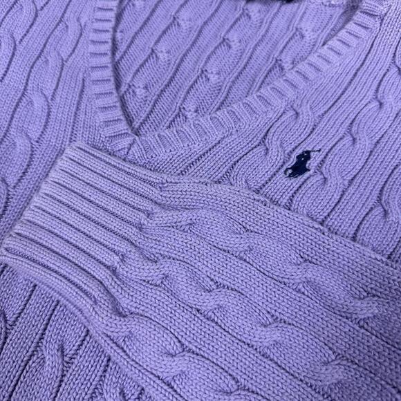 Polo Ralph Lauren sport 3d cable knit woman’s cropped purple sweater lilac XL - Picture 3 of 6